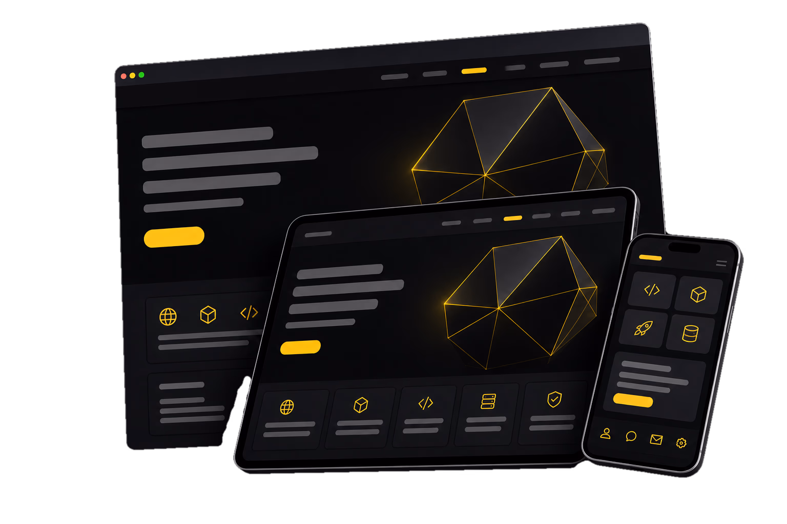 Phone, tablet, and desktop views of the MAB Logic website