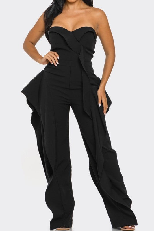 Strapless Ruffle-Detail Bustier Jumpsuit