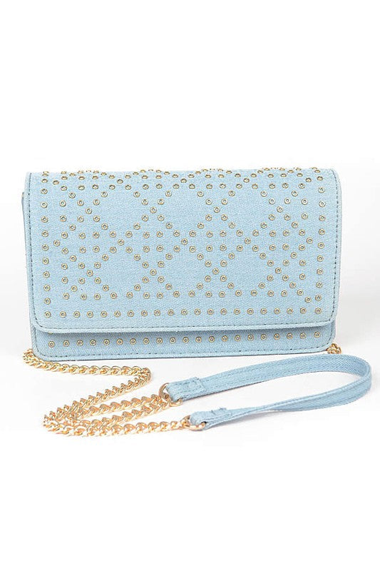 Studded Denim Crossbody Bag