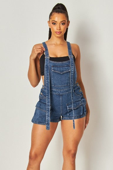 Women Denim Overall Shorts