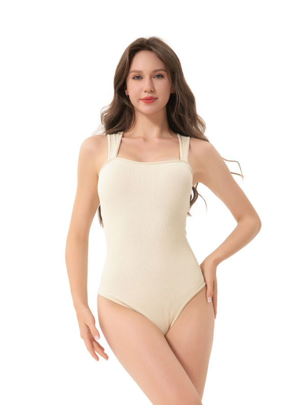 Ribbed Square Neck Shapewear Bodysuit